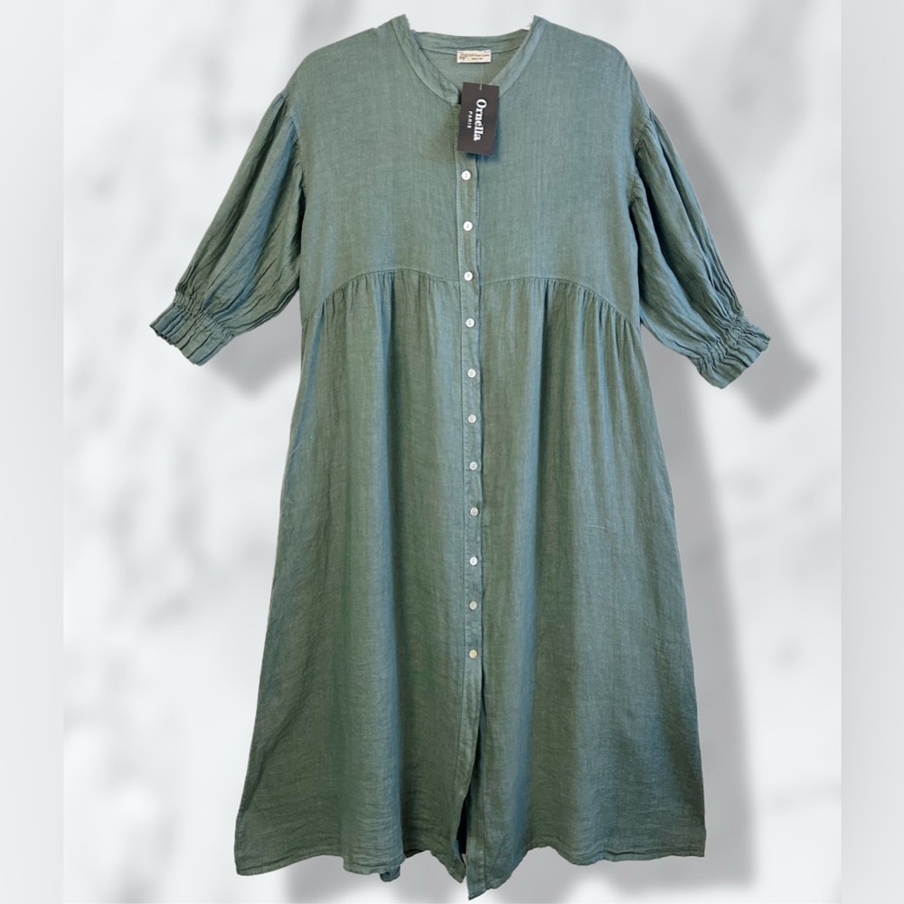 NWT Ornella Women’s Poet Sleeve Button Front Boho Shift Dress / XXL